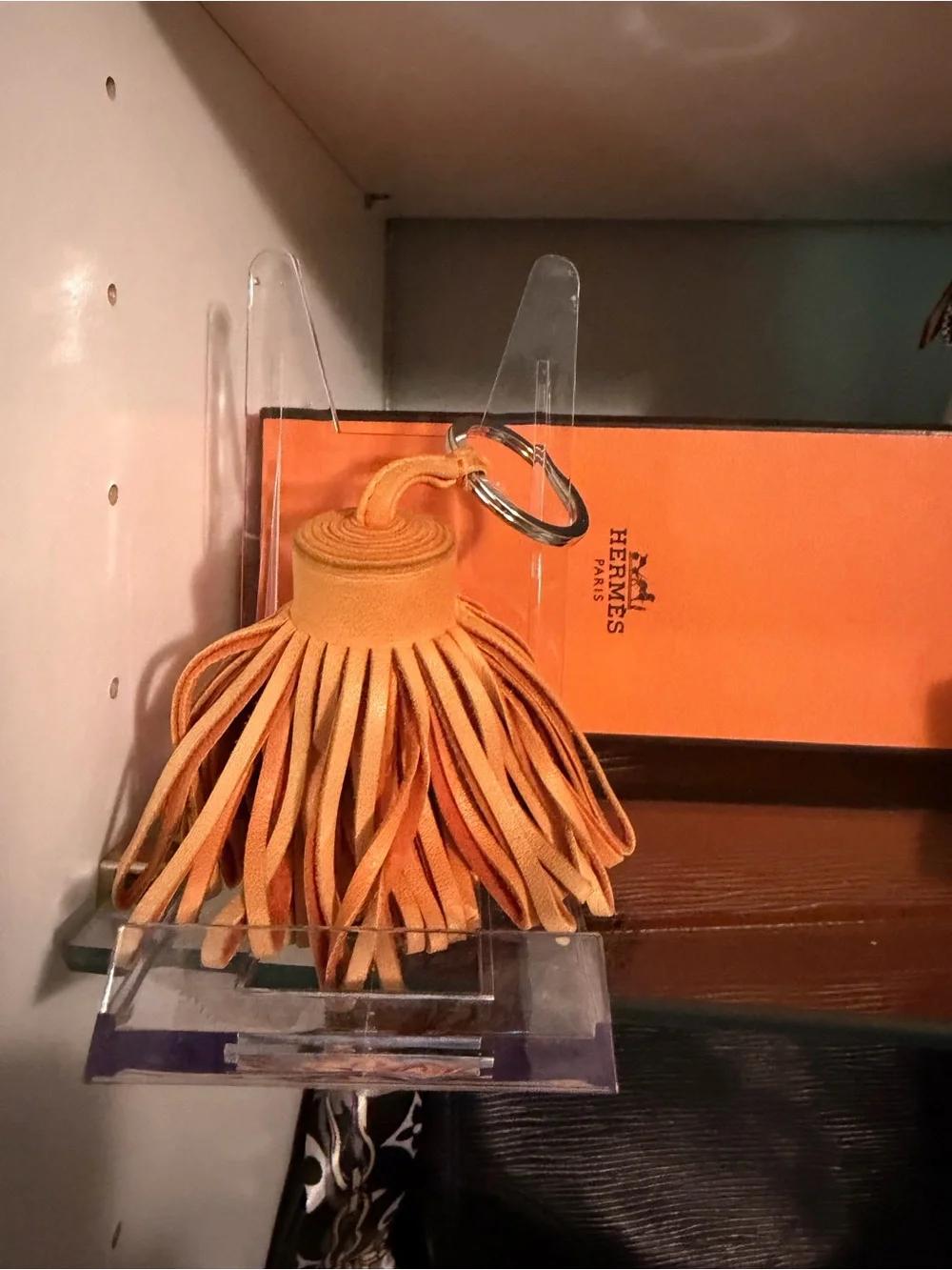 Hermes Carmen Orange Leather Tassel Keychain